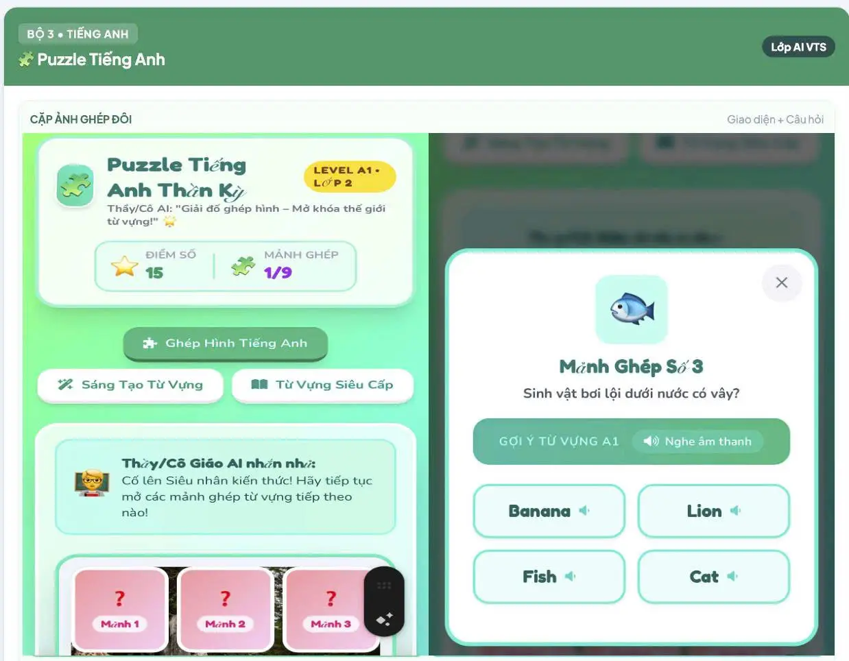 🚀 CÁC "LẬP TRÌNH VIÊN NHÍ" VTS TỰ TẠO GAME HỌC TẬP SIÊU ĐỌC ĐÁO! 🌟 Tại lớp học AI trường VTS, các bạn nhỏ không chỉ học kiến thức mà còn tự tay thiết kế nên những tựa game ôn bài cực kỳ thú vị từ chính ý tưởng sáng tạo của mình! 🎮 Điểm qua một số sản phẩm tiêu biểu của các bé: 🎯 Game "Câu Cá Toán Học" – Bé Ân Thy: Hóa thân thành thuyền trưởng ra khơi câu cá! Mỗi chú cá cắn câu đi kèm thử thách Toán học đếm ngược 5 giây, giúp luyện tính nhẩm nhanh và tăng phản xạ. 🎯 Game "Gian Hàng Ném Banh Tuổi Thơ" – Bé Quý Lâm: Không khí hội chợ rực rỡ với các hàng gấu bông xinh xắn. Trả lời đúng từ vựng Tiếng Anh để thực hiện cú ném banh ghi điểm, vừa chơi vừa nhớ từ mới siêu dễ dàng. 🧩 Game "Puzzle Tiếng Anh Thần Kỳ" & hàng loạt Game sáng tạo khác! 📲 GÓC DÀNH CHO PHỤ HUYNH: Ngoài các game trên, lớp học AI còn rất nhiều sản phẩm game ôn tập hấp dẫn khác do chính tay các bé học sinh VTS thiết kế. Quý phụ huynh muốn nhận bộ sưu tập game này để các con ôn tập vui vẻ tại nhà, vui lòng inbox Fanpage hoặc liên hệ Văn phòng Trường VTS ngay nhé! ❤️